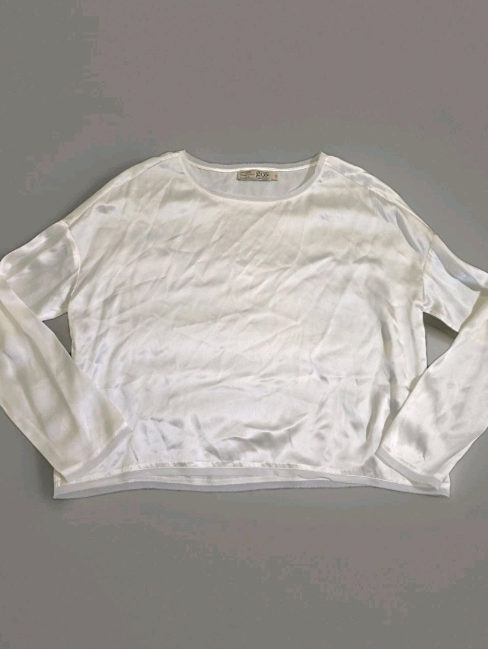 NWT Go by GoSilk 100% Washable Silk Raw Edge Blouse XS White Luxe